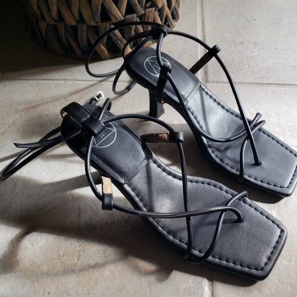 [Great Condition] MISSGUIDED Black Lace Up Tie Heels - Square Toe - 3" -  EU36 - Picture 3 of 6